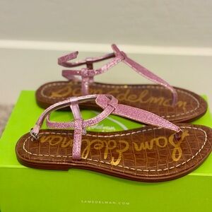 Sam Edelman Kids Pink Glitter T-Strap Sandals